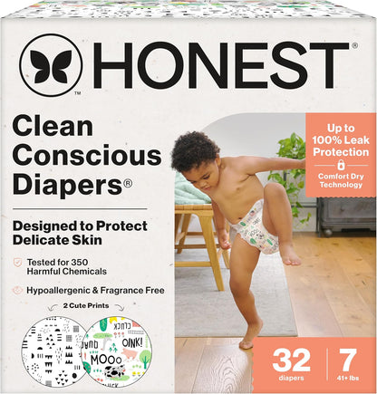 The Honest Company Clean Conscious Diapers for Delicate Skin | Up to 100% Leakproof |