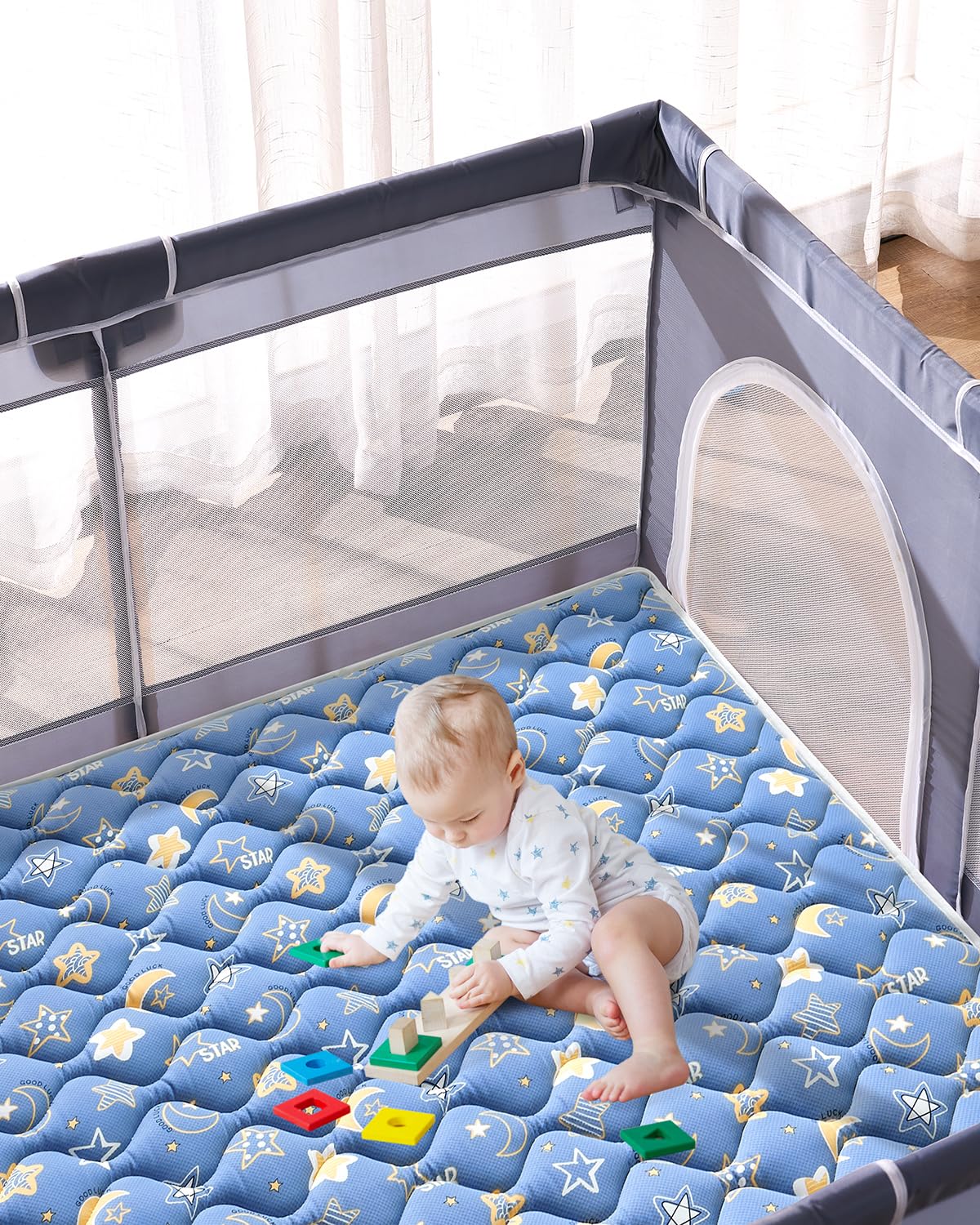 Odorless Premium Foam Baby Play Mat 47" x 47", Soft Microfiber Fabric Crawling Mat for Floor- Comfortable and Hypoallergenic, Non-Slip Cushioned Floor Playpen mat for Infants,Babies,Toddlers