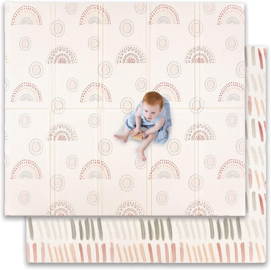 JumpOff Jo - Extra Large Waterproof Foam Padded Play Mat for Infants, Babies, Toddlers, Play Pens & Tummy Time, Foldable Activity Mat, 77 x 70 x 0.6 inches