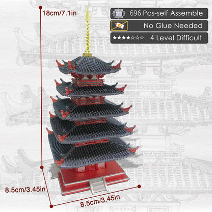 Piececool Metal 3D Puzzles for Adults, Five-storied Pagoda Model Kits, Challenging Japanese Architecture Building DIY Models Puzzles Desk Decoration Best Gifts for Boyfriend Dad