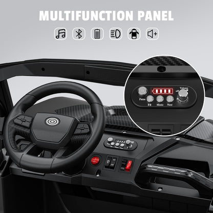 24V 2 Seater Ride on Car Truck, 4x200W, EVA Tires, 4WD/2WD, Rainbow Lights, Remote Control, Shock Absorbers, Bluetooth, Ride On UTV Toy for Kids Ages 3-8, Black