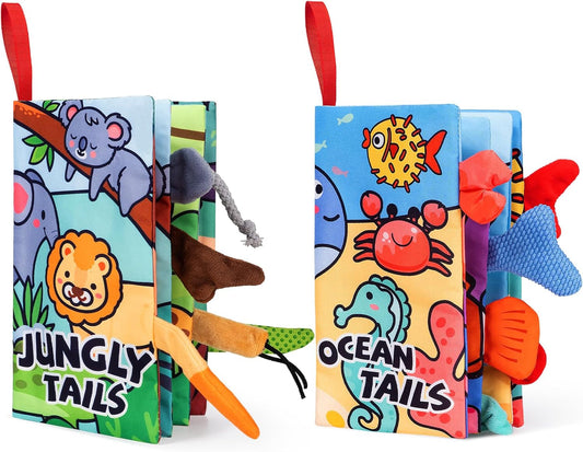 Baby Books 0-6 Months, 2PCS Crinkle Books for Babies, Touch and Feel Sensory Books for Babies, Infant Toys 0-6 Months, Soft Fabric Toy Shower Gift, Baby Crinkle Book - 4 Page Blue