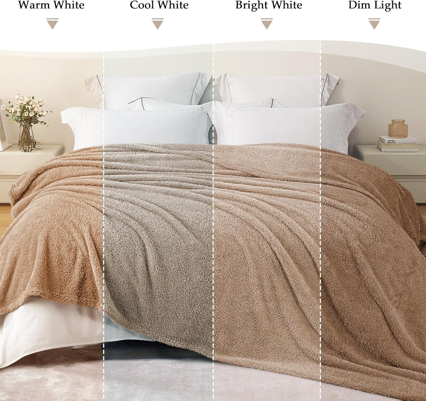 Exclusivo Mezcla Fleece Blanket for Couch, Soft and Cozy King Blankets for Women Men Girls Kids, Suitable for All Seasons, Camel, 90x104 Inches