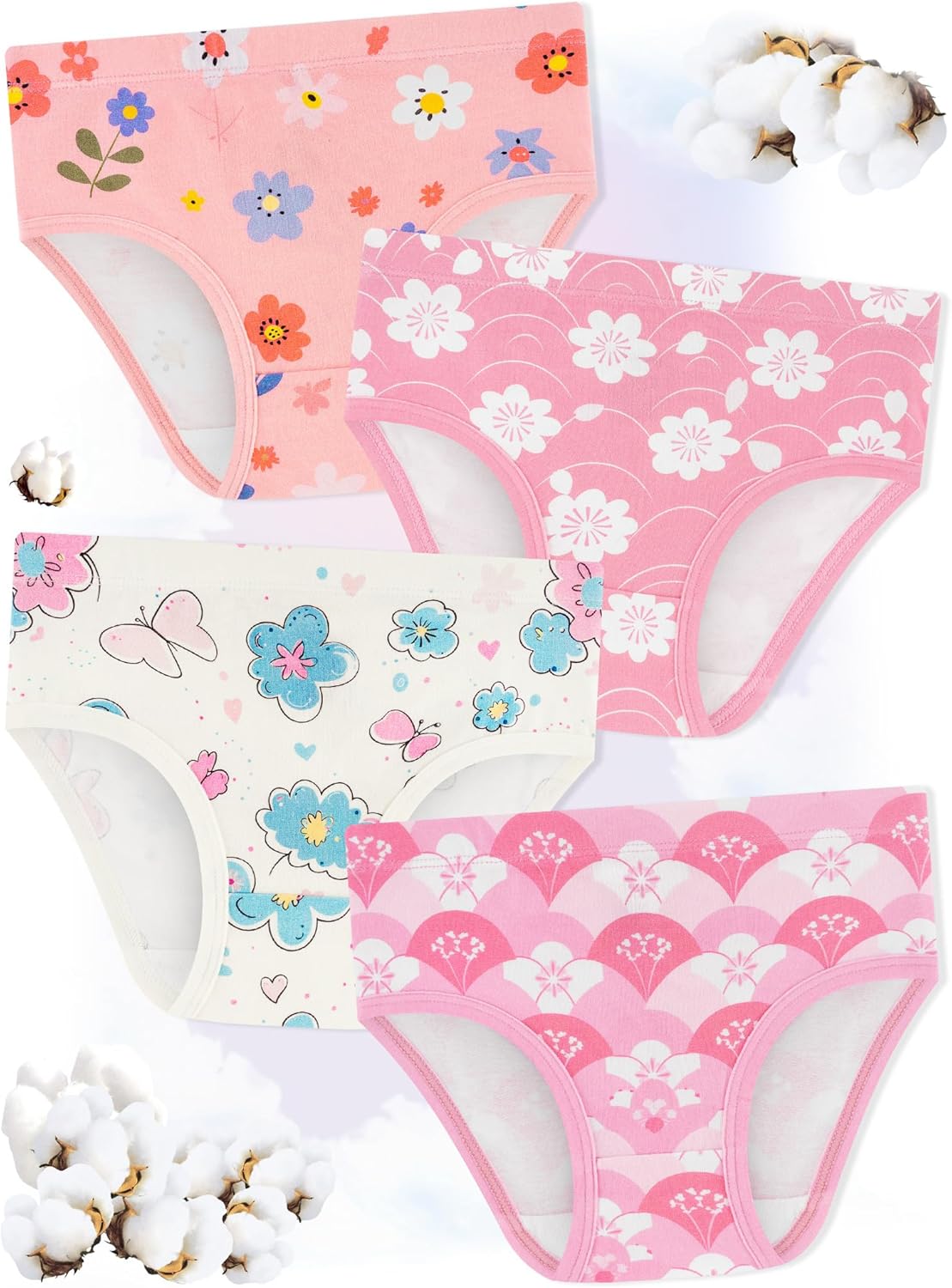 Girls' Underwear,Soft Cotton Tagless Panties for Toddlers' & Little Kids' Comfort,Breathable Briefs,8-Pack