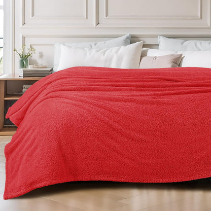 Exclusivo Mezcla Fleece Blanket for Couch, Soft and Cozy Queen Blankets for Women Men Girls Kids, Suitable for All Seasons, Red, 90x90 Inches