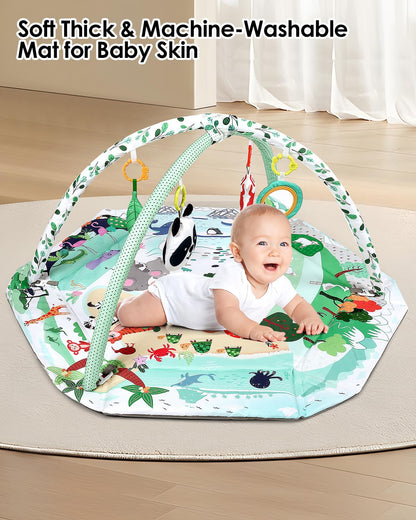 dearlomum 4-in-1 Tummy Time Mat,Baby Activity Play Mat,Newborn Play Baby Mats for Floor with 6 Infant Learning Sensory Baby Toys, Toddler Motor Skill Development,Babies Ball Pit with 18 Ocean Balls
