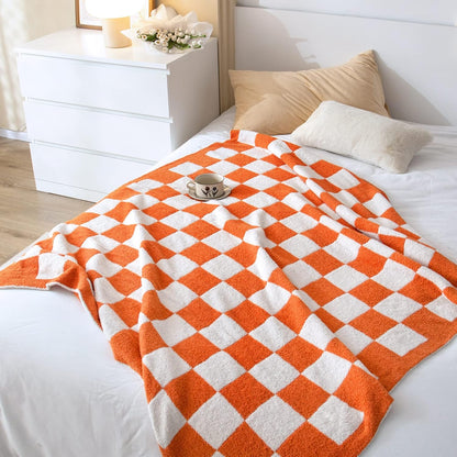 SeaRoomy CheckeredThrow Blanket, Soft Fluffy Microfiber Knit Throw Blanket for Couch Bed, Warm Cozy