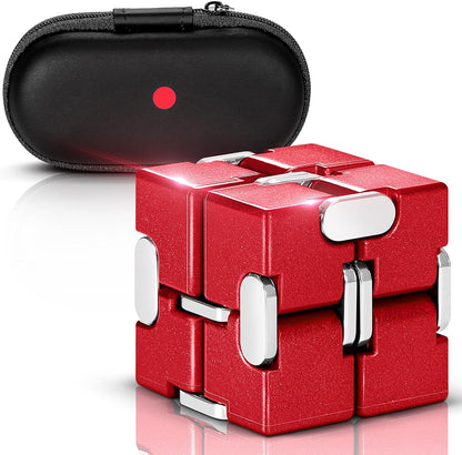 Fidget Cube, Zinc Aolly Metal Infinity Cube Fidget Desk Toy, Punk Style Design with Exquisite Case, Durable and Heavy Cool Gadgets, Adult Fidget Toys for Alleviate Stress and Anxiety(Red)
