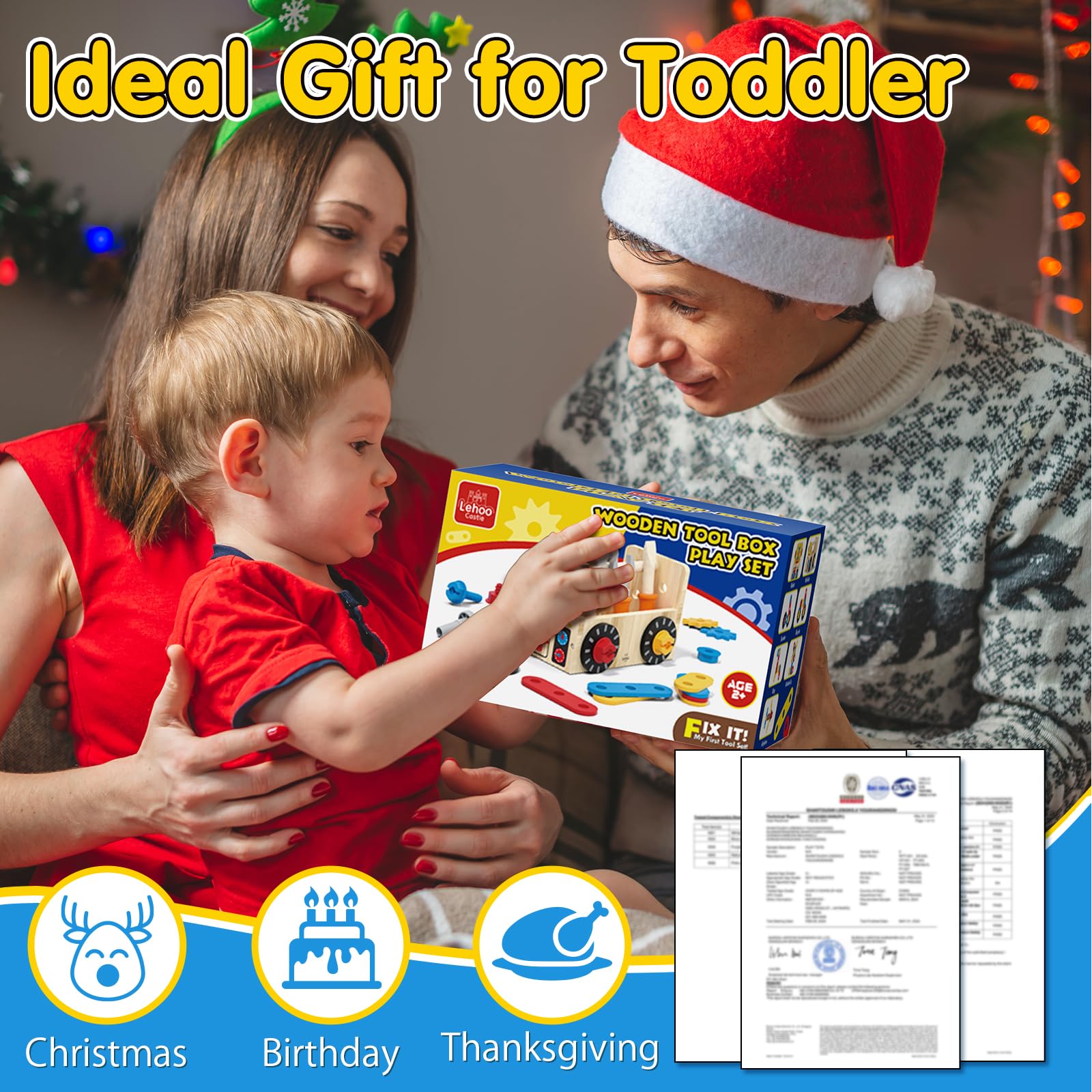 Lehoo Castle Montessori Kids Tool Set, Wooden Toddler Tool Set for Ages 2-4
