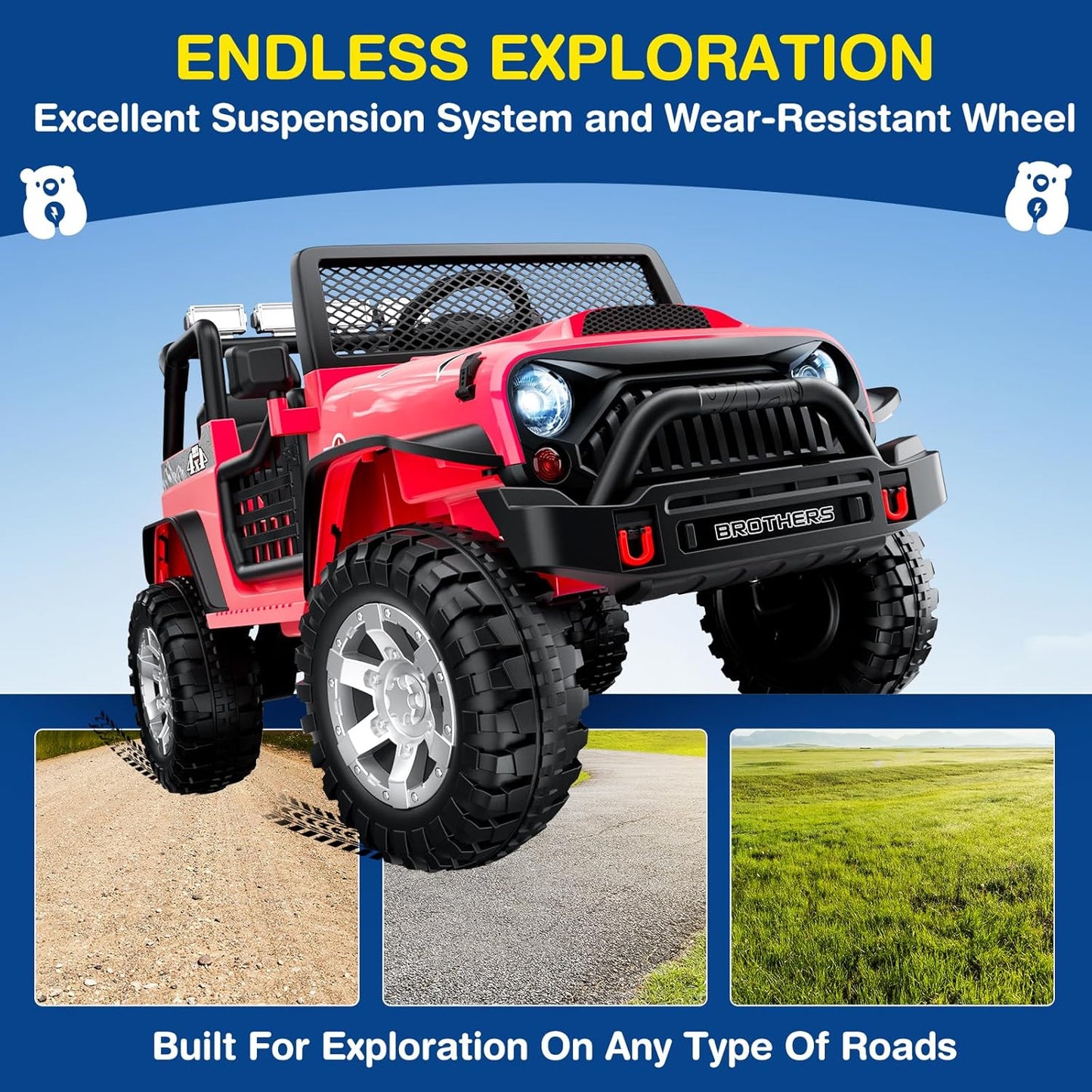 L8 2 Seater Ride On Car, 12V Kids Electric Car w/Remote Control, 4-Wheel Suspension, Bluetooth Speaker, Multi Music Modes, 3 Speeds, LED Lights, Xmas & Birthday Gift Ideas for Kids Ages 3+