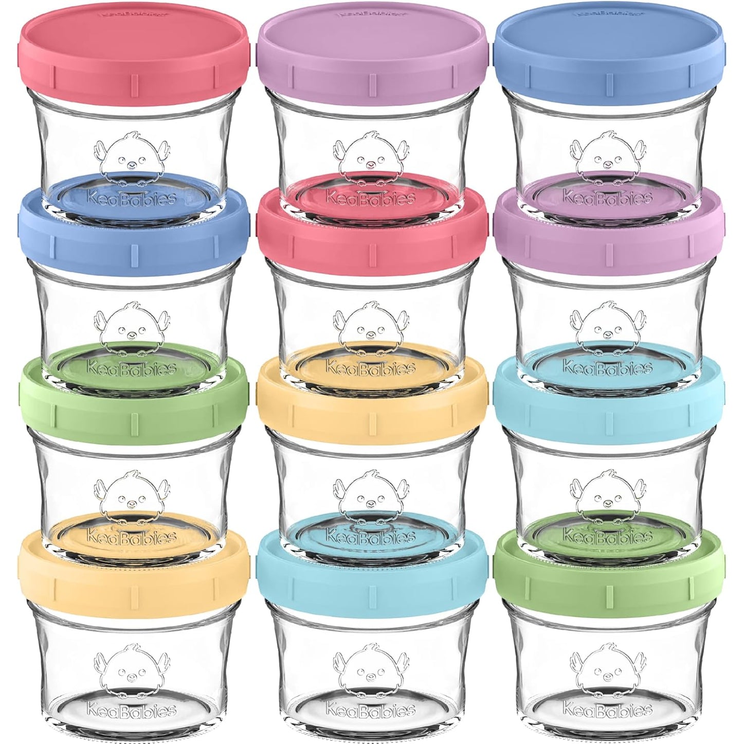KeaBabies 12pk 4oz Glass Baby Food Containers with Lids - Leak-Proof, Microwavable Small Glass