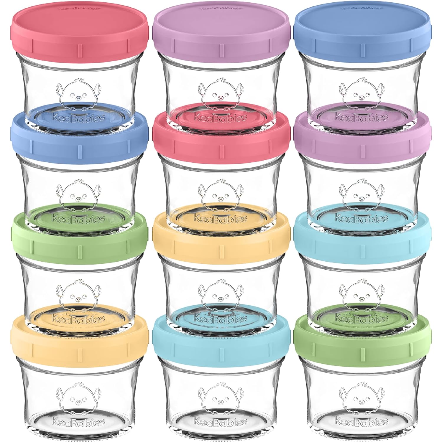 KeaBabies 12pk 4oz Glass Baby Food Containers with Lids - Leak-Proof, Microwavable Small Glass