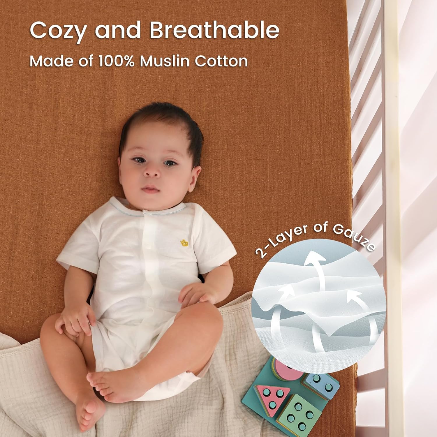 david's kids Muslin Mini Crib Sheets, 2 Pack Cotton Pack N Play Sheets for Boys Girls Neutral, Soft