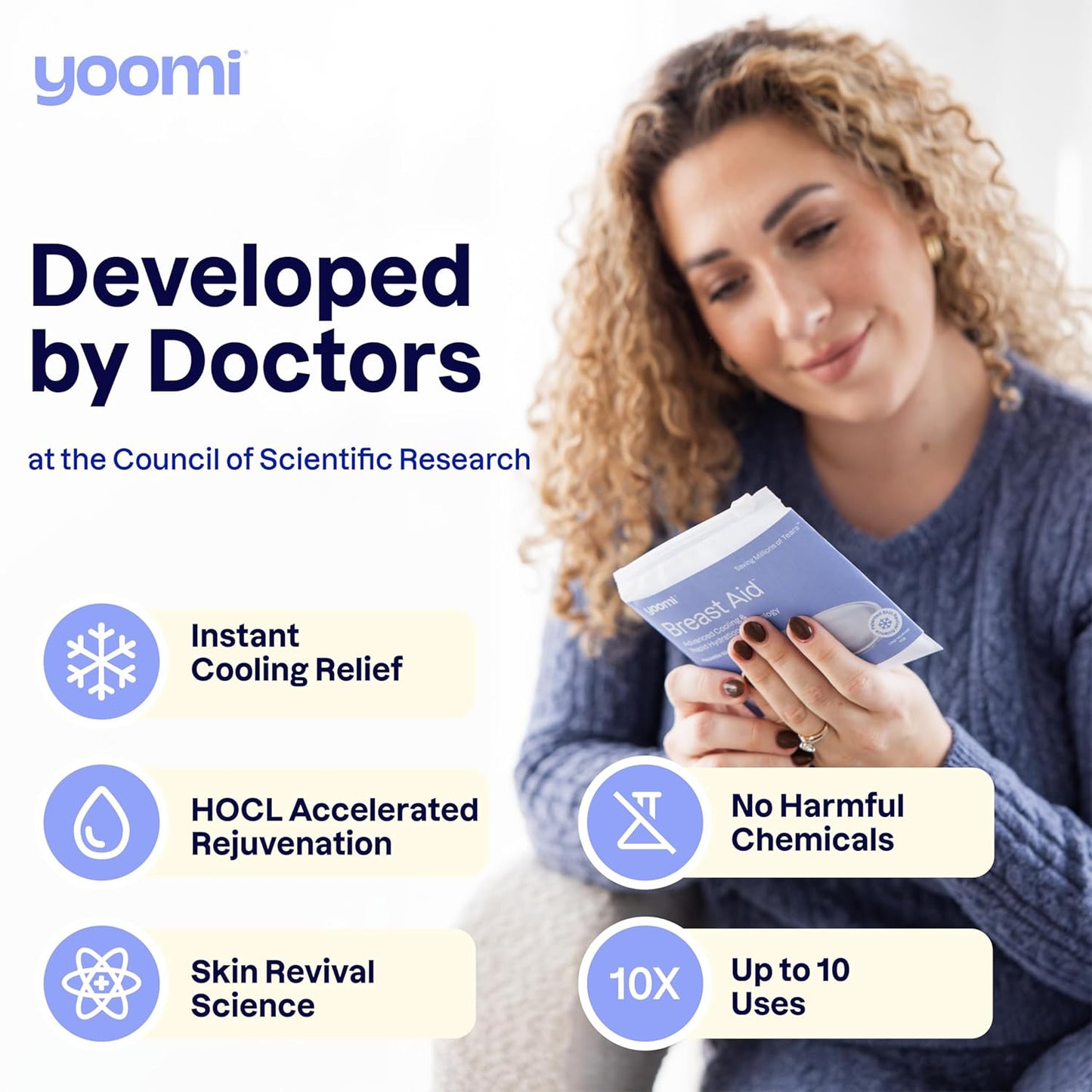 Breast Aid™ Soothing Cryogel Pads for Sore Cracked Nipples with HOCl, 10x Multiuse, Advanced