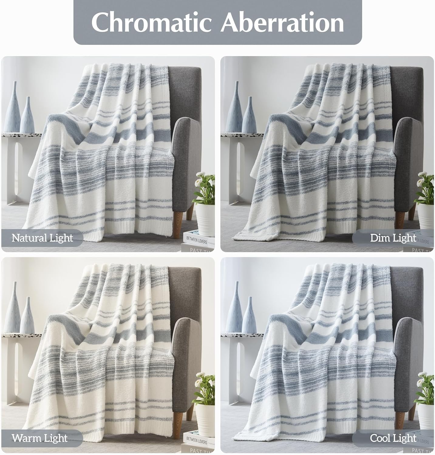 WRENGONGE Grey Blue Throw Blanket, 60x80 Soft Cozy Striped Throw Blankets for Couch, Sofa, Bed