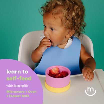 morepeas The Everything Snack Bowl - All-in-One Baby, Toddler & Kid Food Container - Travel Essential with Spill Proof Lid & Suction Base - Blueberry
