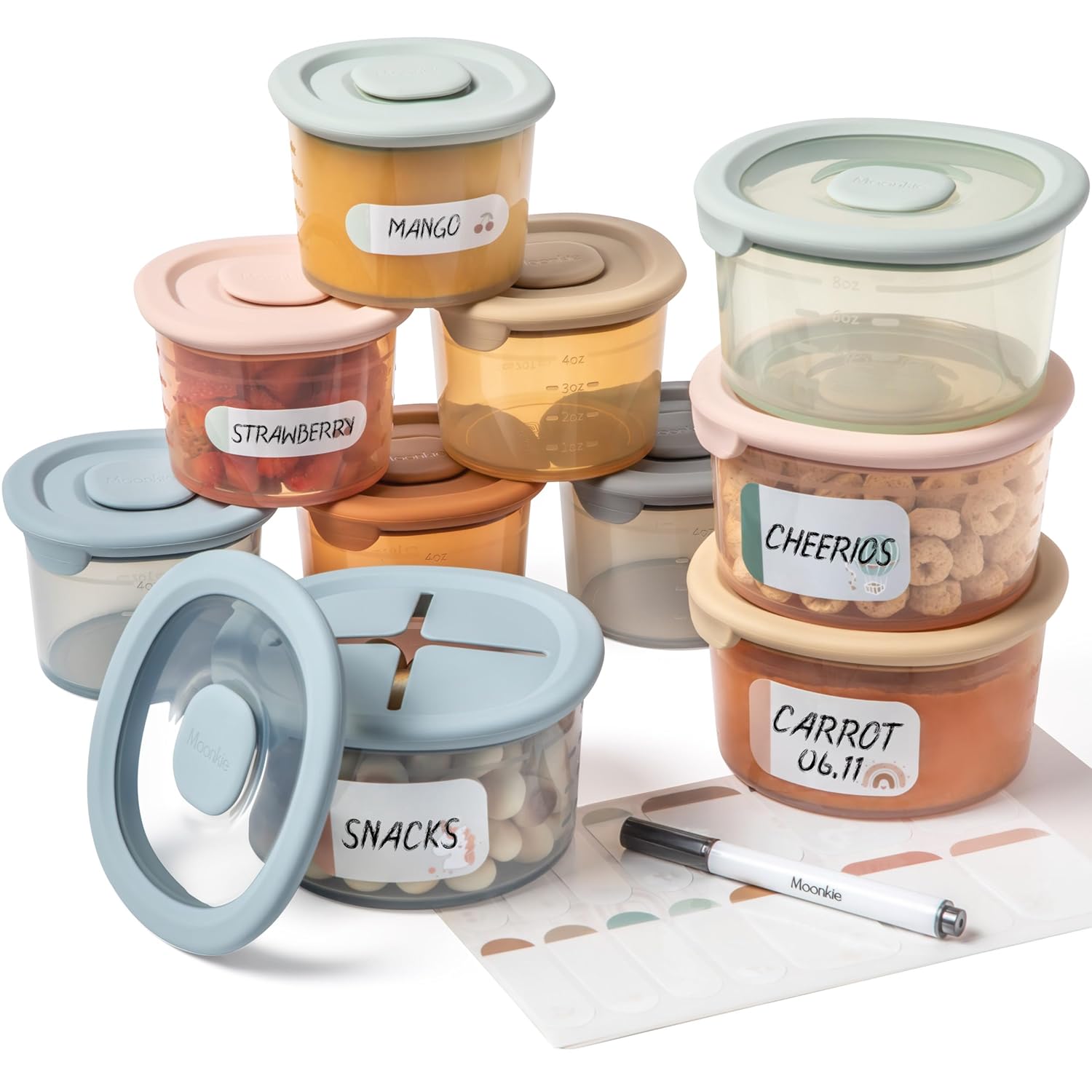 Moonkie Silicone Baby Food Containers | 8oz/4 oz Baby Food Storage Jars with Airtight Lids and A