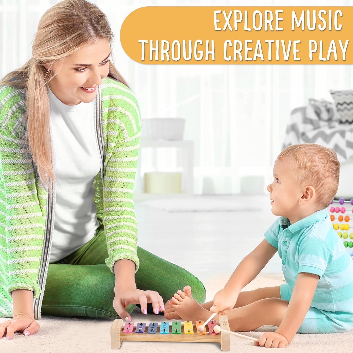 Stoie's Wooden Xylophone for Kids and Toddlers, Kid-Friendly Design, 8 Notes of Rainbow Color