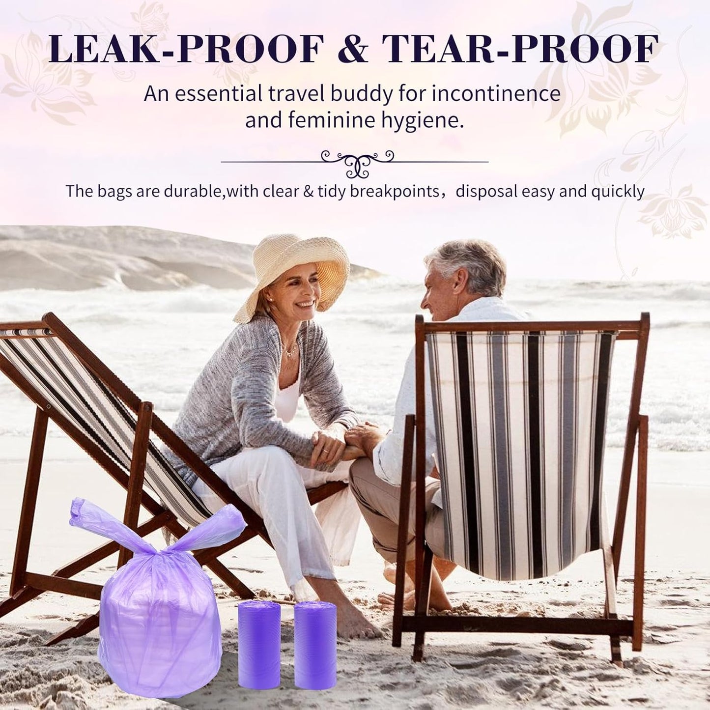 Large Adult Diaper Disposal Bags (18?™’x23?™â€?,96 Pcs, Scented, Elderly Waste Disposal, Baby Diapers Disposal Trash Bags, Sanitary Product Disposal at Home and Travel, Purple