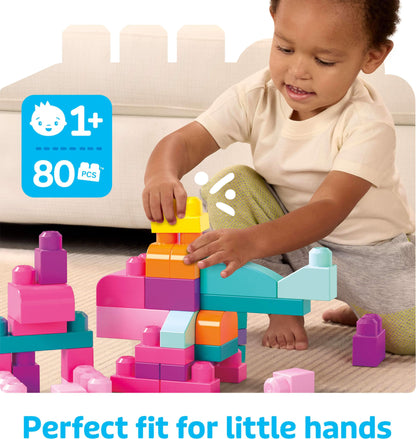 MEGA BLOKS First Builders Toddler Blocks Toys Set, Big Building Bag Collection with 80 Pieces and