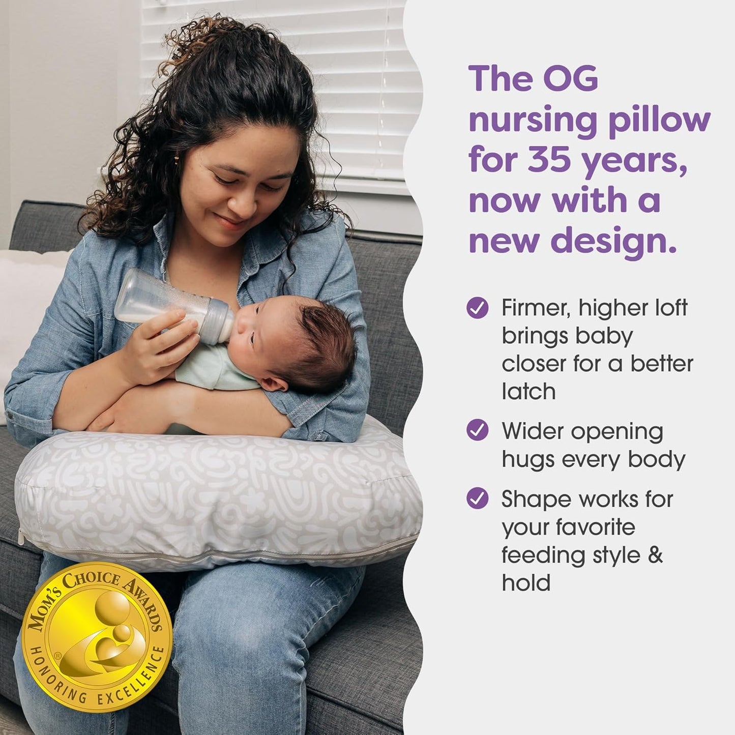 Boppy Nursing Pillow - Ergonomic Bottle & Breastfeeding Pillow with High, Firm, Large Area