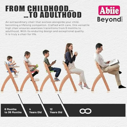 Abiie Beyond Junior Wooden High Chair with Tray - Adjustable and Convertible High Chair for Babies