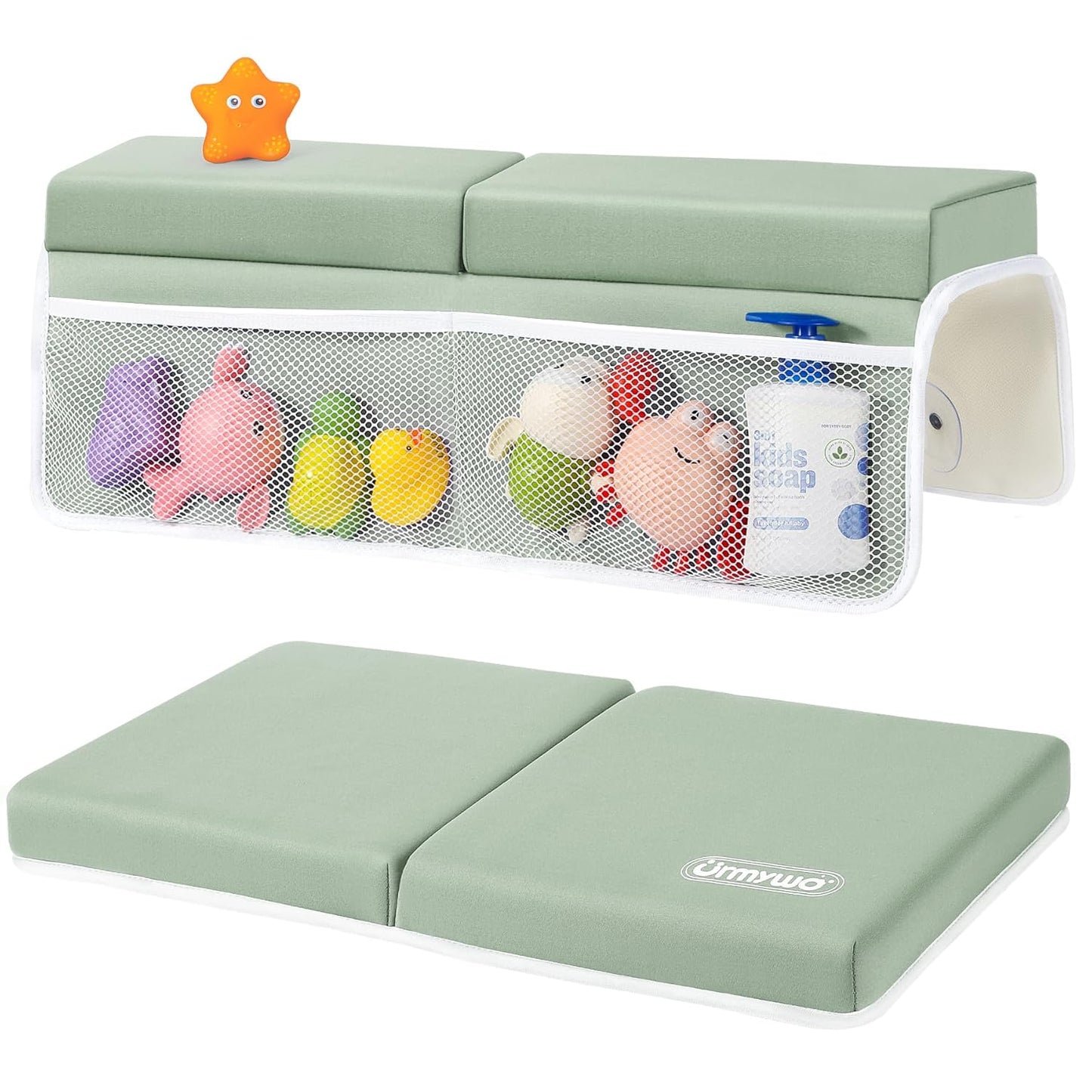 URMYWO Bath Kneeler and Elbow Rest Pad Set - 1.5" Thick Baby Bath Kneeler Pads with Toys Organizer