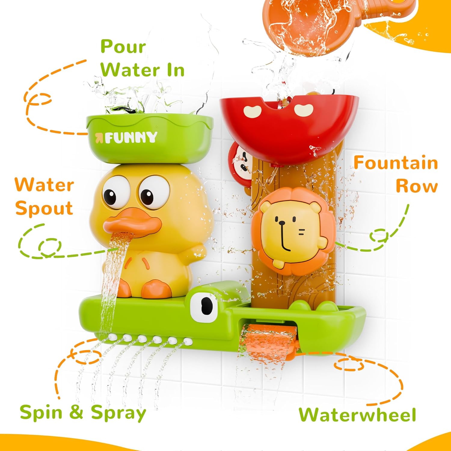 iPlay, iLearn Bath Toys for Toddlers 1-3, Baby Waterfall Bathtub Toy W/ Suction Cup, Kids Bath Tub