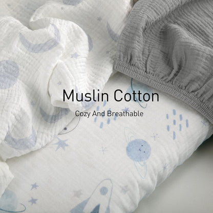 Gllquen Baby Muslin Bassinet Sheets 3 Pack, Breathable Elastic Cozy Fitted Cotton Bassinet Mattress Sheet for Baby Boy Girls, Fit for Hourglass Oval Rectangular Cradle Pad Sheets 33"x17" (Space)