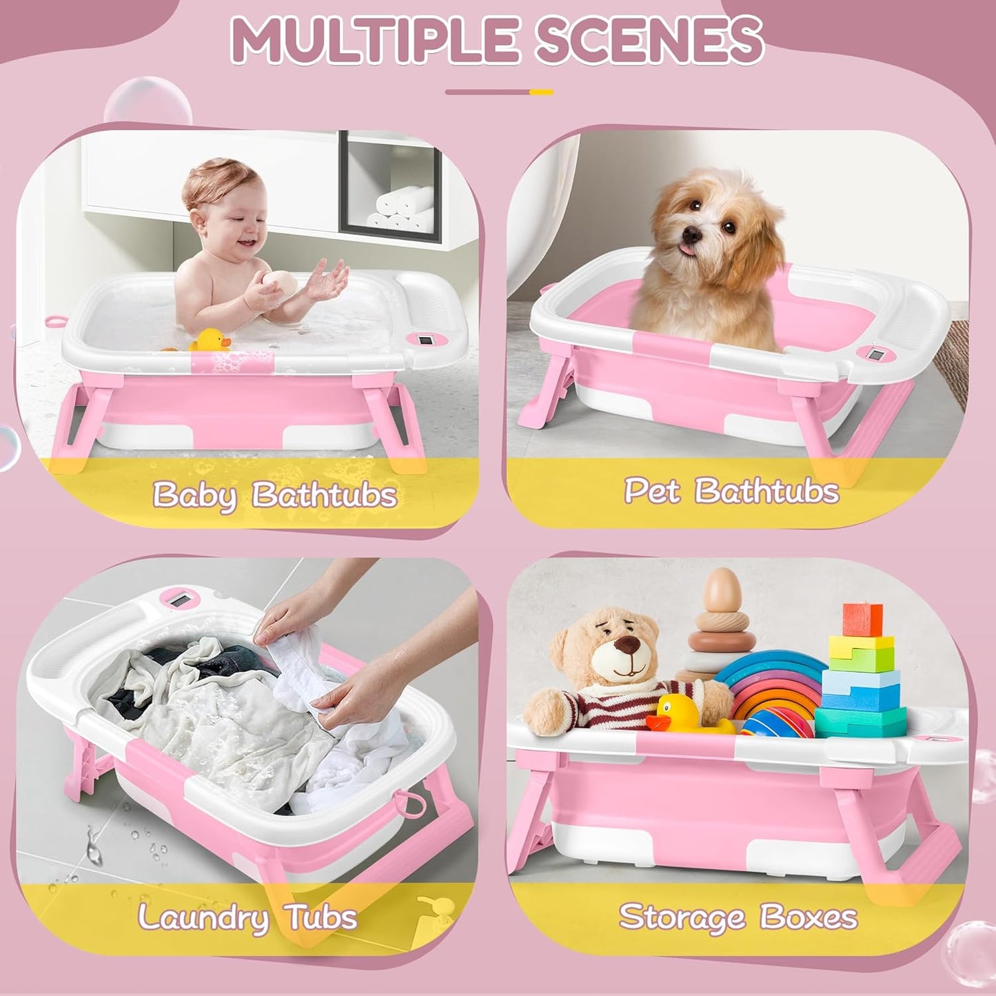 Collapsible Baby Bathtub,Baby Bath Tub with Thermometer & Soft Cushion,Baby Bathtub for Newborn to
