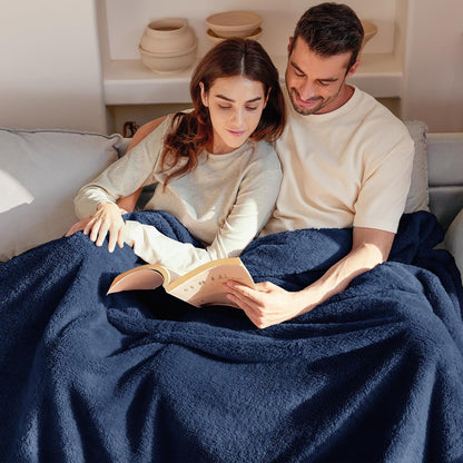 Exclusivo Mezcla Twin Size Flannel Fleece Blanket, Super Soft Velvet Plush Bed Blanket, Fuzzy Cozy and Warm for All Seasons, 60x80 Inches, Navy Blue