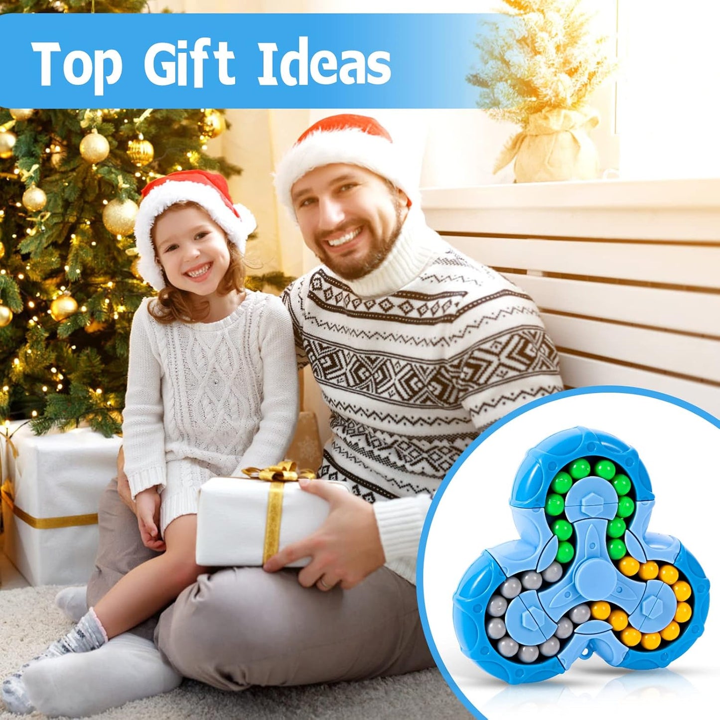 Magic Cube Bean Puzzle,Rotate and Puzzle,Stress and Anxiety Relief Fidget Toys,Brain Teasers Travel Games for Kids Teens Adults,Sensory Toys for Autistic ADHD,Pop Birthday Gift(Blue)