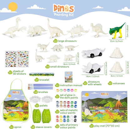 BONNYCO Dinosaur Toys for Kids Painting Kit 16 Figurines Kids Crafts Kits with Glow in The Dark Toys & Gifts for Boys 3 4 5 6 7 8 9 10 Years Old | Dinosaur Gifts Arts and Crafts Birthday Christmas