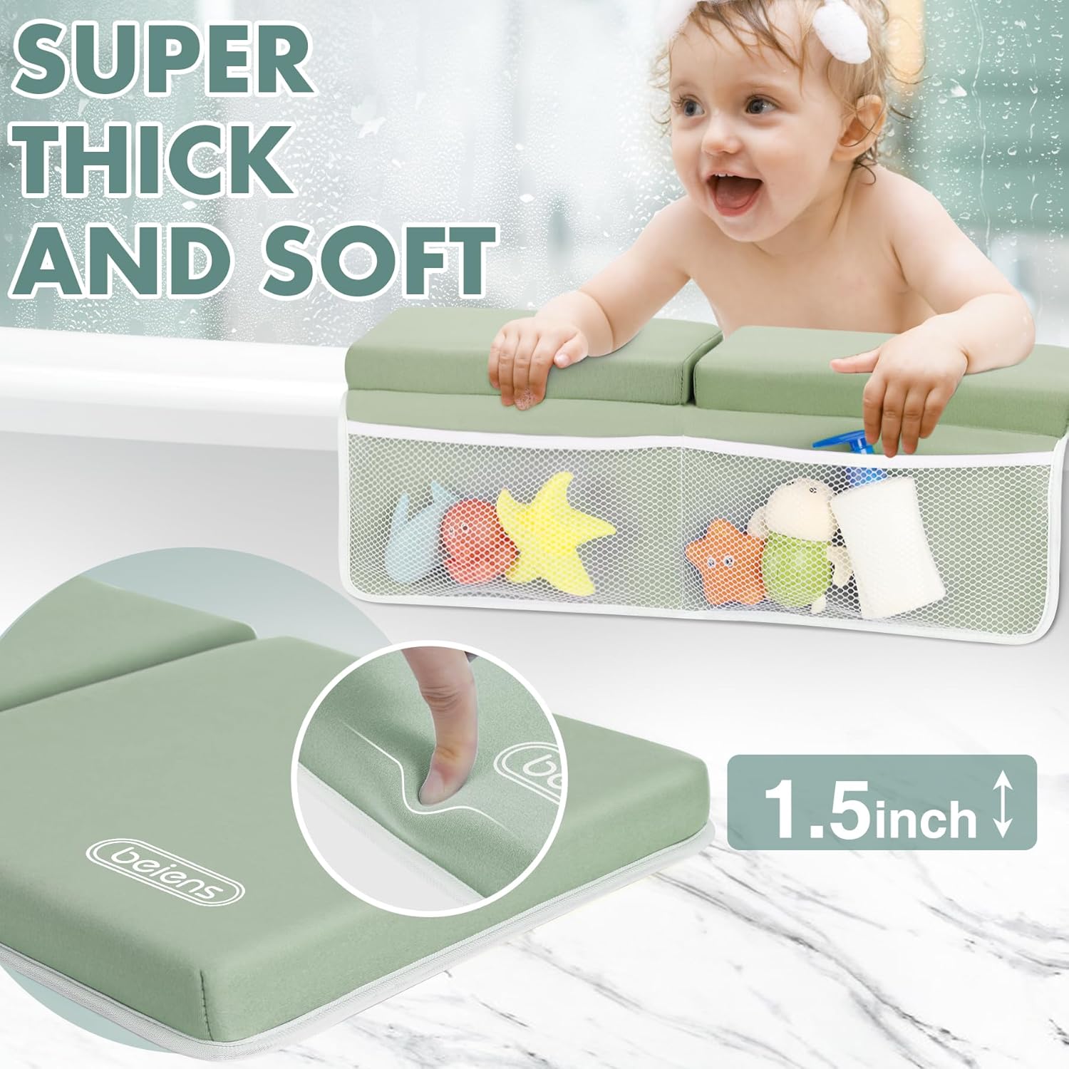 beiens Bath Kneeler and Elbow Rest Pad Set - 1.5'' Comfortable Thick Baby Bath Kneeler Pads, Quick