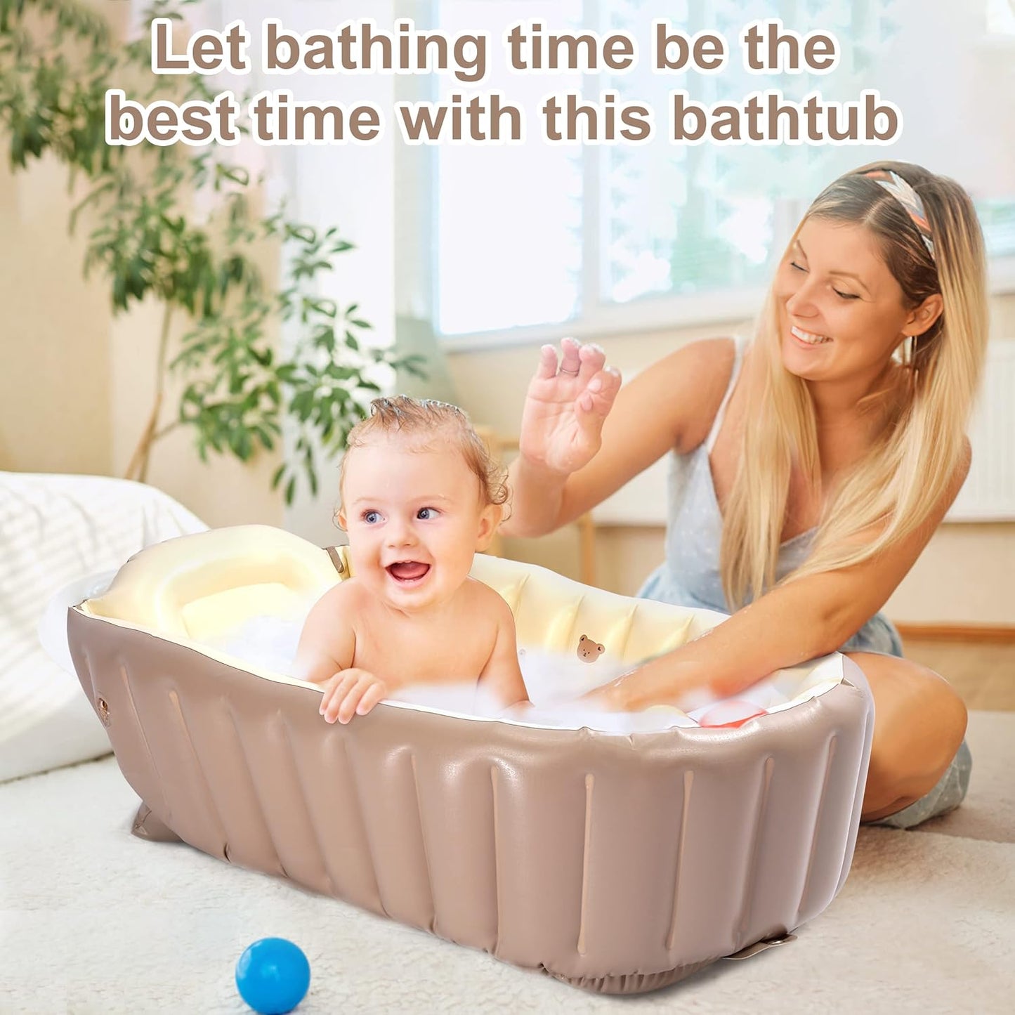 MINK Inflatable Bathtub for Toddlers - Portable Baby Tub with Built-in Air Pump - Collapsible