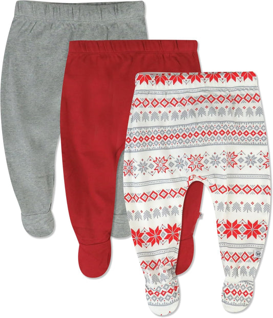 HonestBaby 3-pack Footed Pants Roomy Fit Pull on Bottoms 100% Organic Cotton for Infant Baby Boys, Girls, Unisex