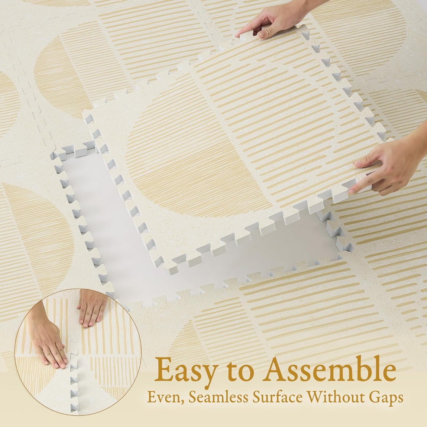 Premium Exercise & Baby Foam Play Mats - Stylish & Large Non-Toxic Odorless Floor Mat - 6 Tiles - Spacious 6ft x 4ft - Peel-Resistant Reinforced, Soft Thick, Waterproof - Ecru Linen