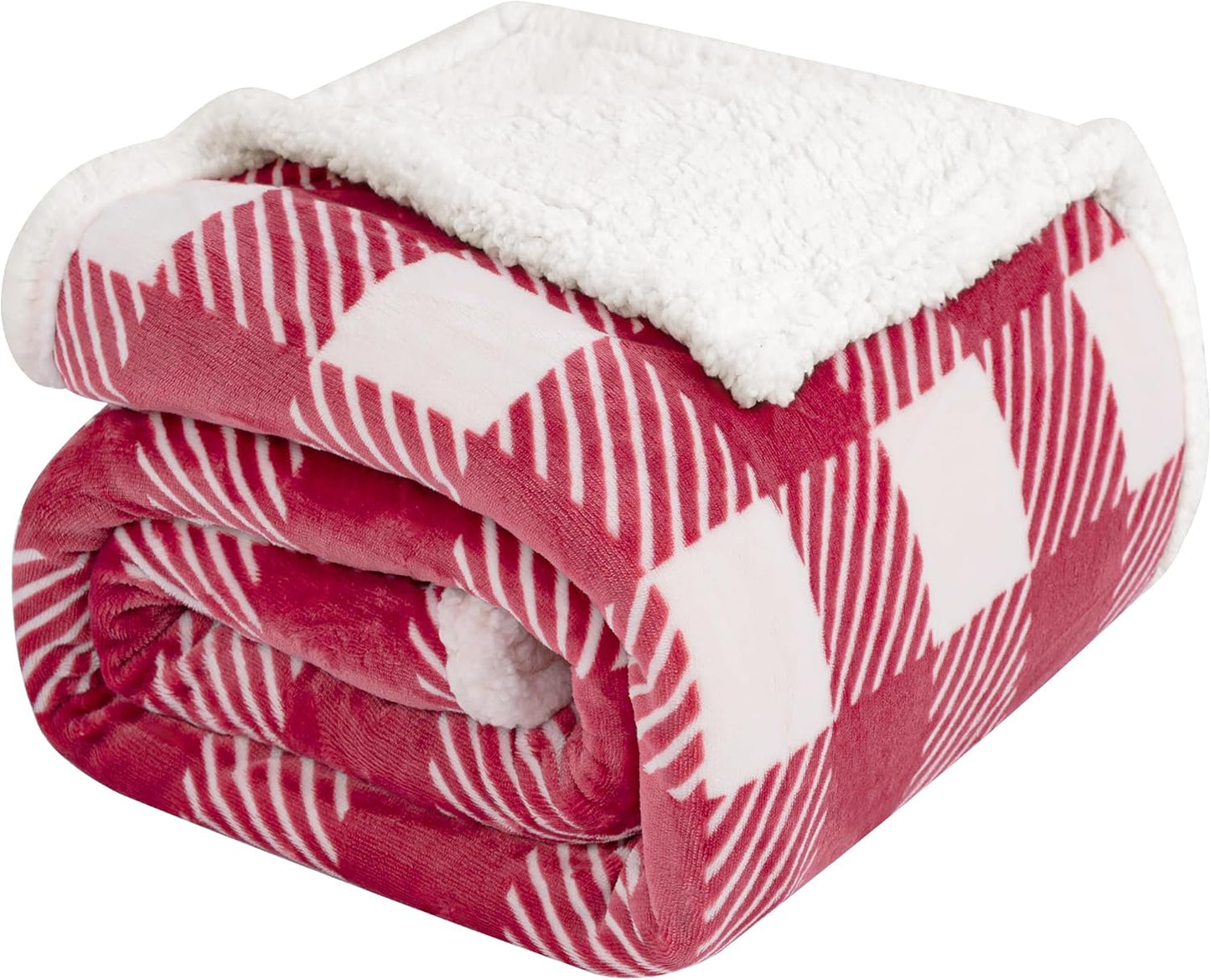 Touchat Sherpa Plaid Twin Blanket 60" X 70", Fuzzy Fluffy Soft Cozy Throw Blanket, Twin Size Plush Fleece Flannel Plush Microfiber Blanket for Couch Bed Sofa (RustRed)