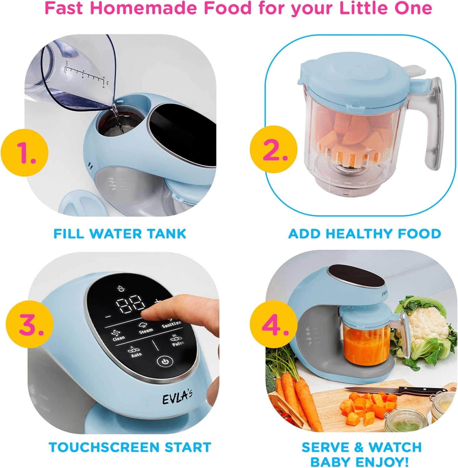 EVLA'S Baby Food Maker, Steamer, Blender, Baby Food Processor for Healthy Homemade Baby Food in