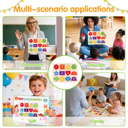 JOLSNAF Montessori Wooden Peg Shape Puzzles for Toddlers