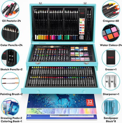 iBayam Art Supplies, 150-Pack Deluxe Wooden Art Set Crafts Drawing Painting Kit with 1 Coloring Book, 2 Sketch Pads, Creative Gift Box for Adults Artist Beginners Kids Girls Boys
