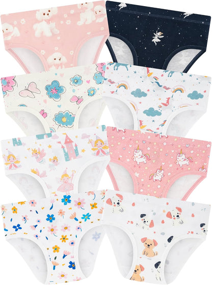 Girls' Underwear,Soft Cotton Tagless Panties for Toddlers' & Little Kids' Comfort,Breathable Briefs,8-Pack