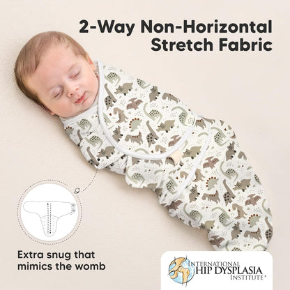 3-Pack Organic Baby Swaddle Sleep Sacks - Swaddles for Newborns, Infant 0-3 Months, Baby Girls, Boys, Soft & Snug Newborn Sleep Sack, Nursery Swaddling Blankets (Dino Ridge)
