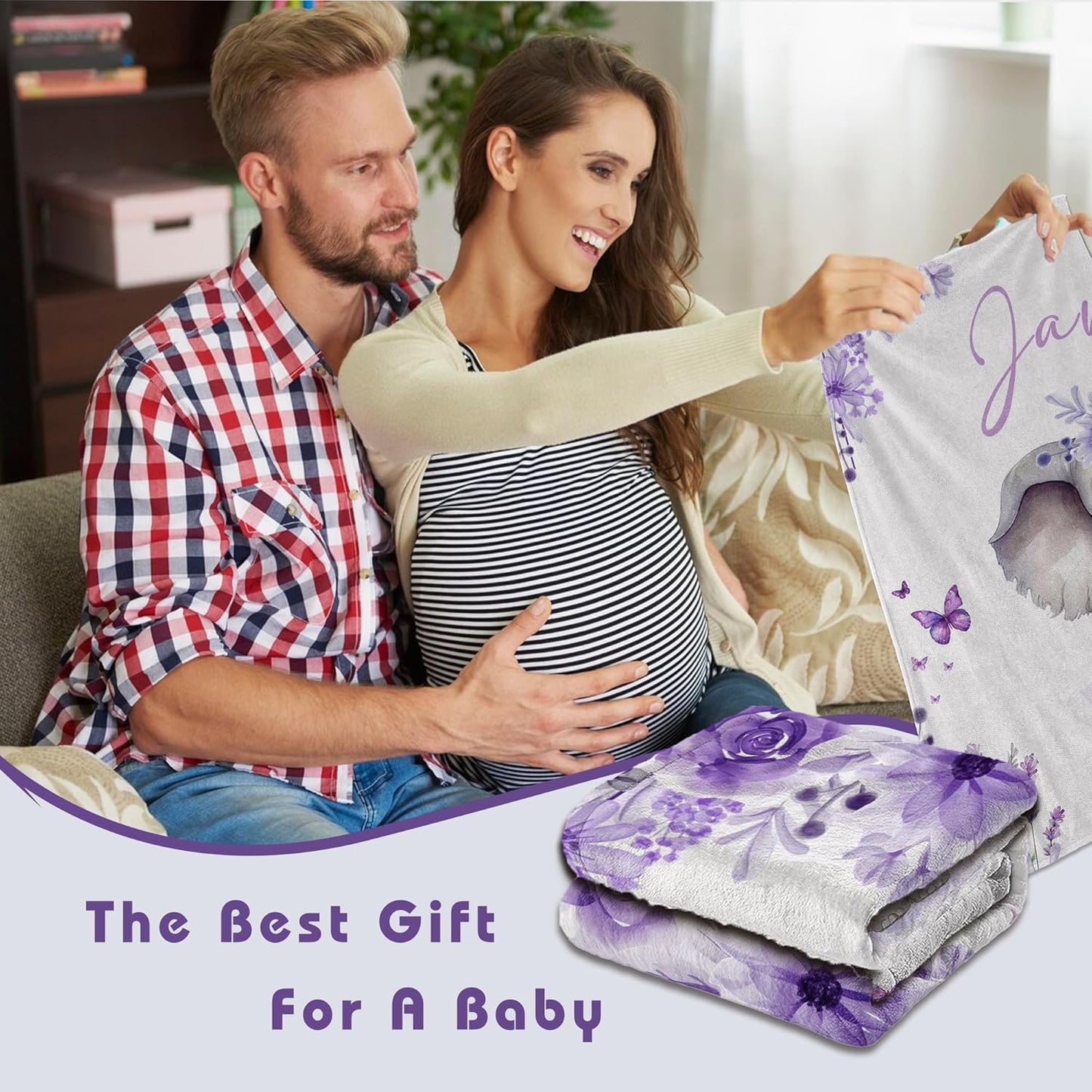 Custom Baby Blanket with Name Personalized Baby Name Blankets for Girls Customized Elephant Blanket for Baby Shower Birthday Christmas Newborn Gifts