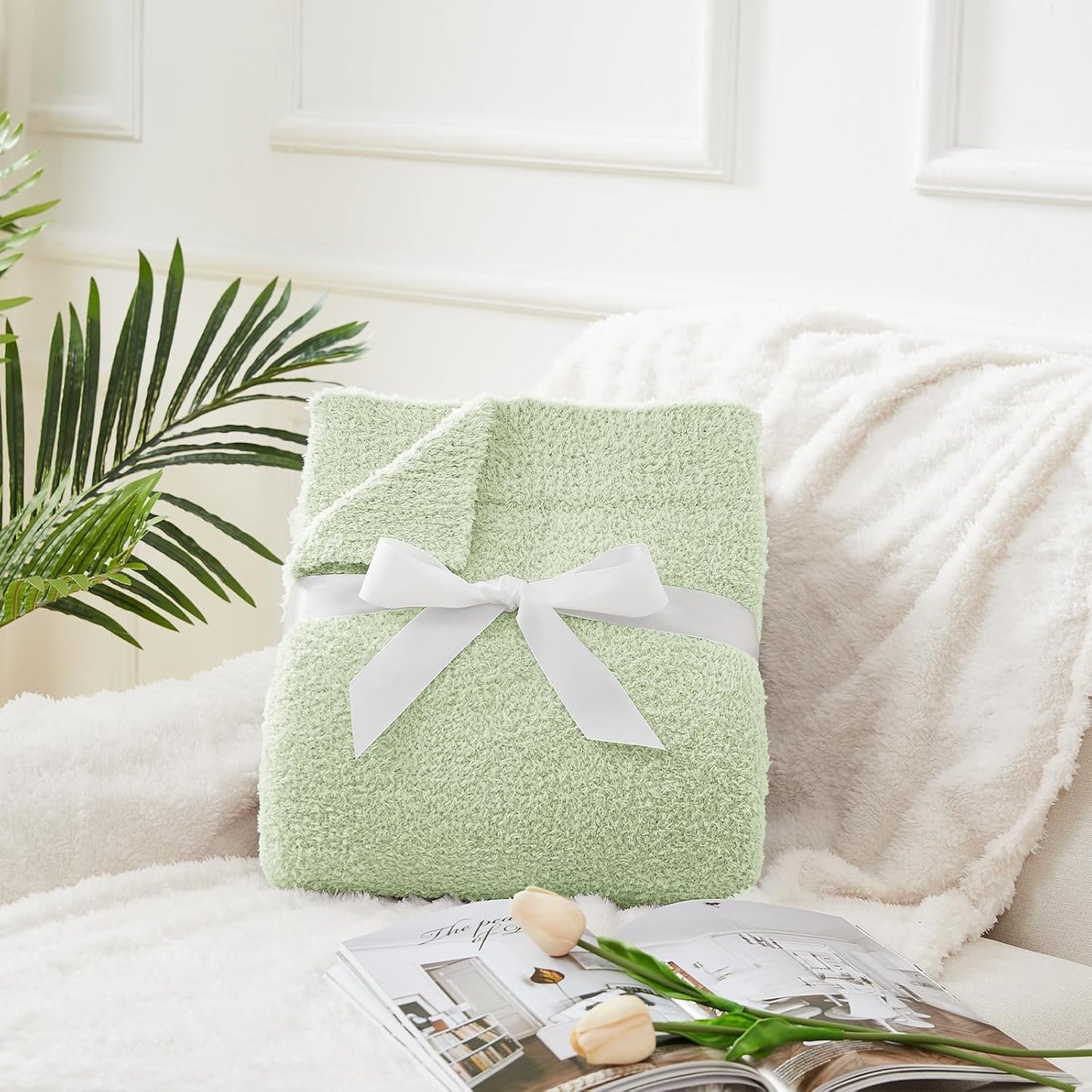 CYMULA Knit Throw Blanket for Mint Green - Super Soft Lightweight Plush Fuzzy Fluffy Cozy Blankets