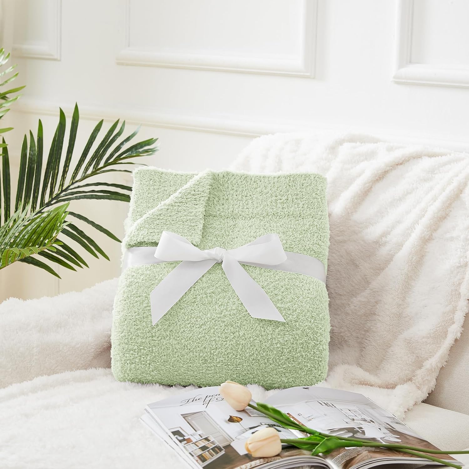 CYMULA Knit Throw Blanket for Mint Green - Super Soft Lightweight Plush Fuzzy Fluffy Cozy Blankets