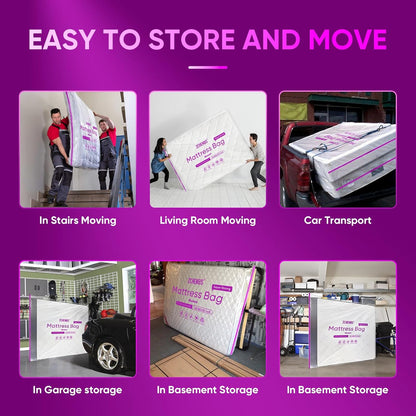 ZCHENBS® – Mattress Bags for Moving and Storage,Mattress Bag with Zippers,5 Mil Ultra-Thick Bed Bag,Waterproof,Anti-Tear,Heavy-Duty Mattress bag (Tansparent/Purple, Queen-(1 Pack))