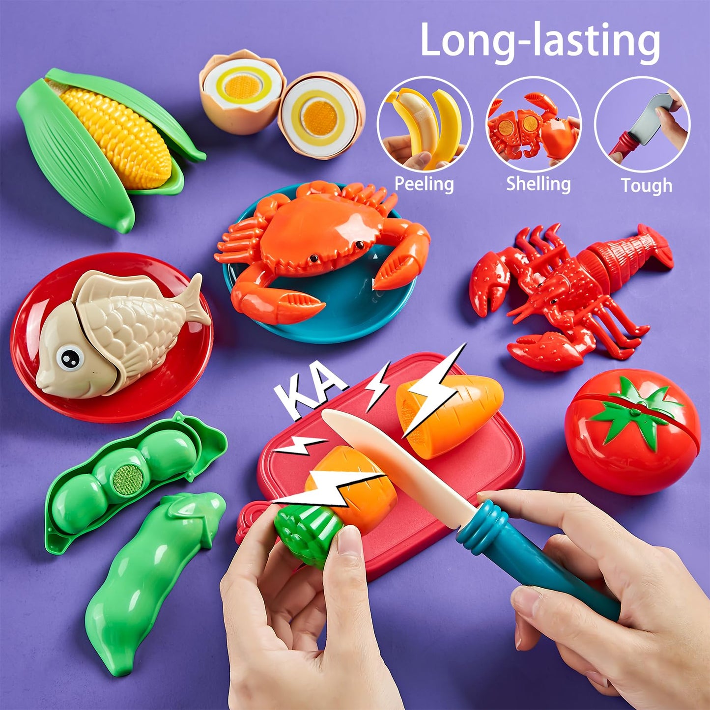 LAUGIGLE Pretend Play Food for Kids Kitchen, 78Pc Cutting Toy Food with Storage Bag