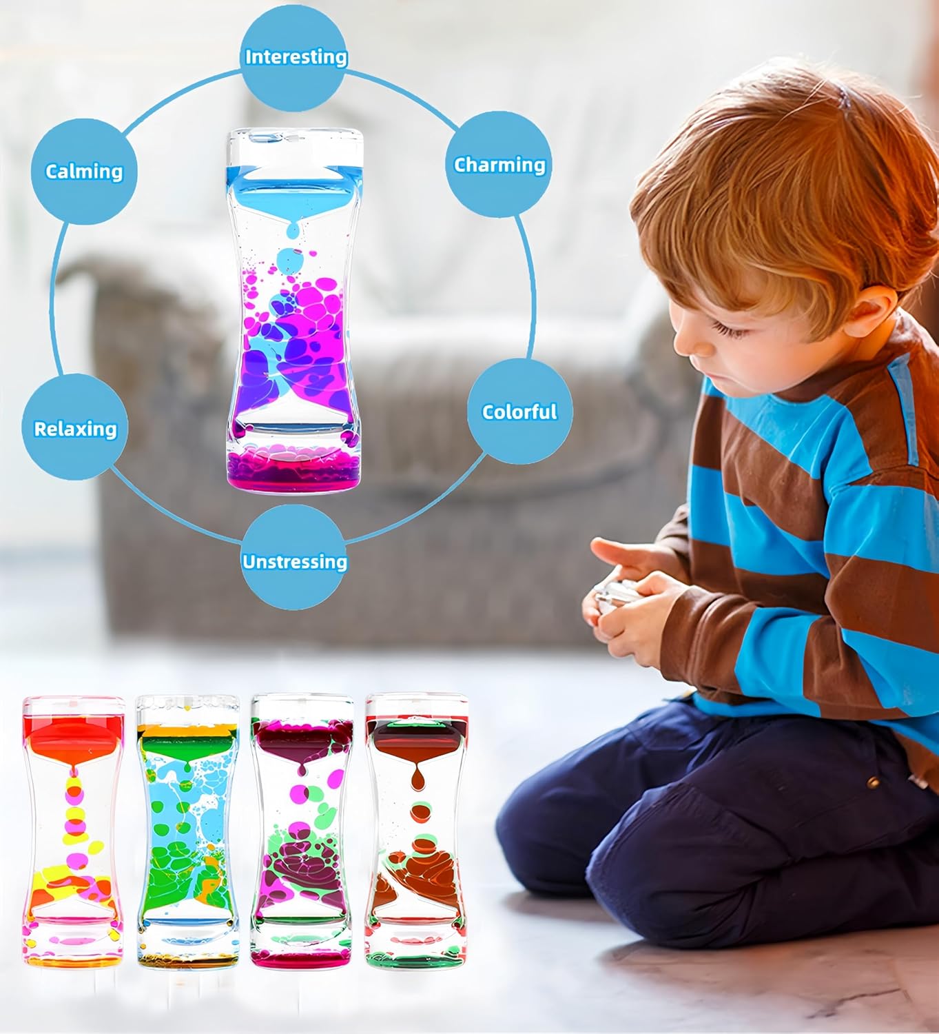 Liquid Motion Bubbler Colorful Oil and Water Sensory Toys Hourglass Bubbler Timer ADHD Anxiety Autism Fidget Toy for Kids Calm Stress Relief Desk Toys for Office for Adults Gifts (10 Packs)