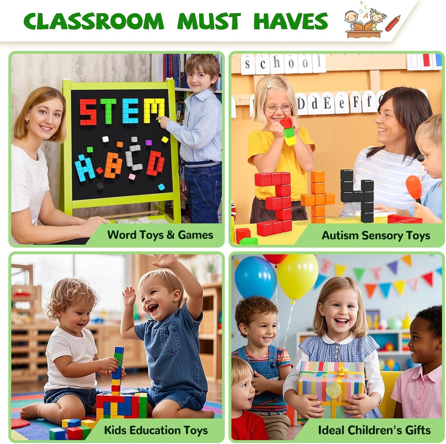 Magnetic Blocks for Toddlers -Classroom Must Haves STEM Learning Toys for 3-5 Year Old Boys & Girls, Safe & Strong Building Blocks with ASMR Sounds,Ideal Gifts for Kids 3+